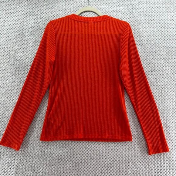 Pilcro Anthropologie Top Womens M Orange Rib Knit Stretch Crew Neck Long Sleeve - Picture 5 of 10